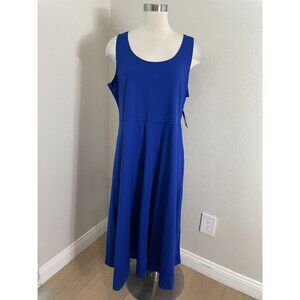 NEW MSK Womens Plus 2X Goddessblu Blue Midi Dress Pockets Stretch Sleeveless